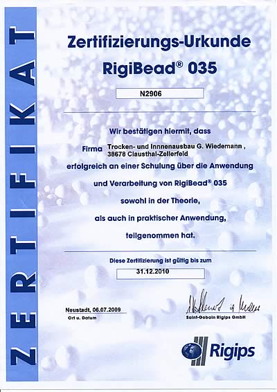 Zertifizierung RigiBead 033/035
